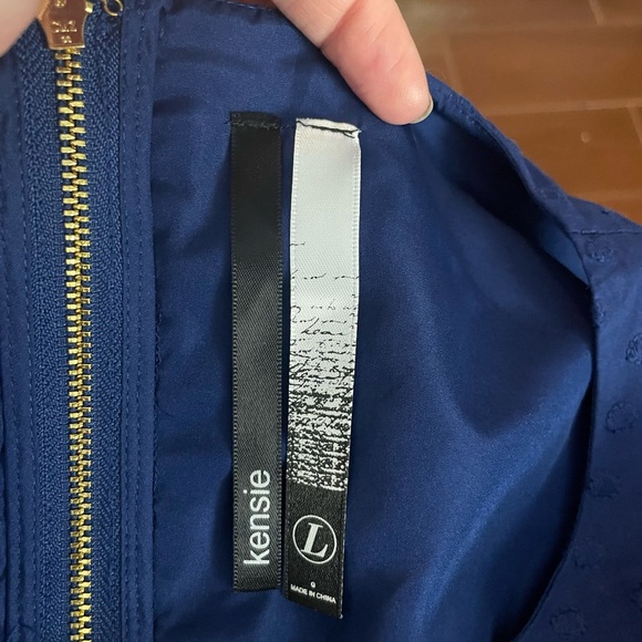 KENSIE blue cotton DRESS floral ivory lace embroidered fabric size LG sleeveless - Picture 14 of 16